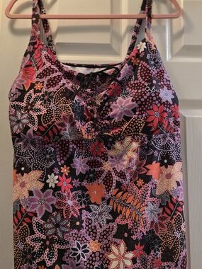 Women's 3x plus-size Black Floral Pink & Bright Orange adjustable swim TOP ONLY.